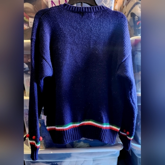 Vintage Adell Barre 80s/90s Holiday Christmas Sweater Santa Claus & Rudolph L - Picture 2 of 9